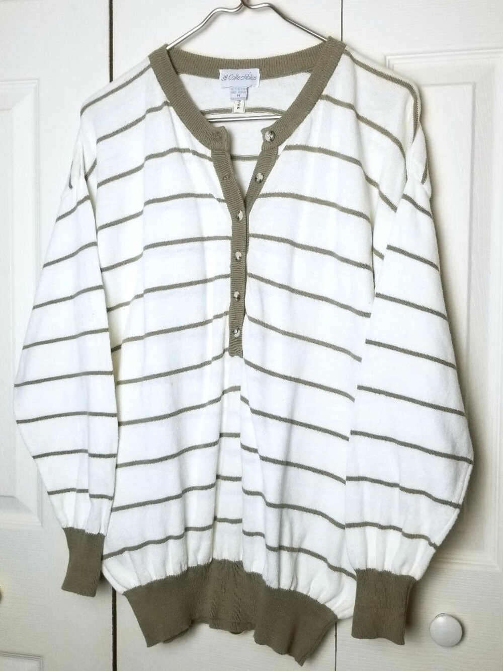 Vintage JH Collectibles loose fitting partial button up thin striped sweater